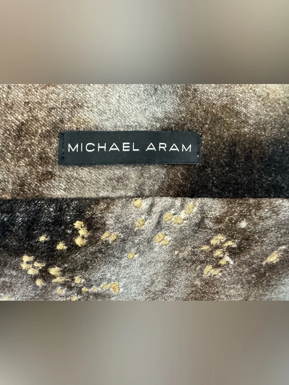 MICHAEL ARAM gray gold velvet metallic DECORATIVE PILLOW